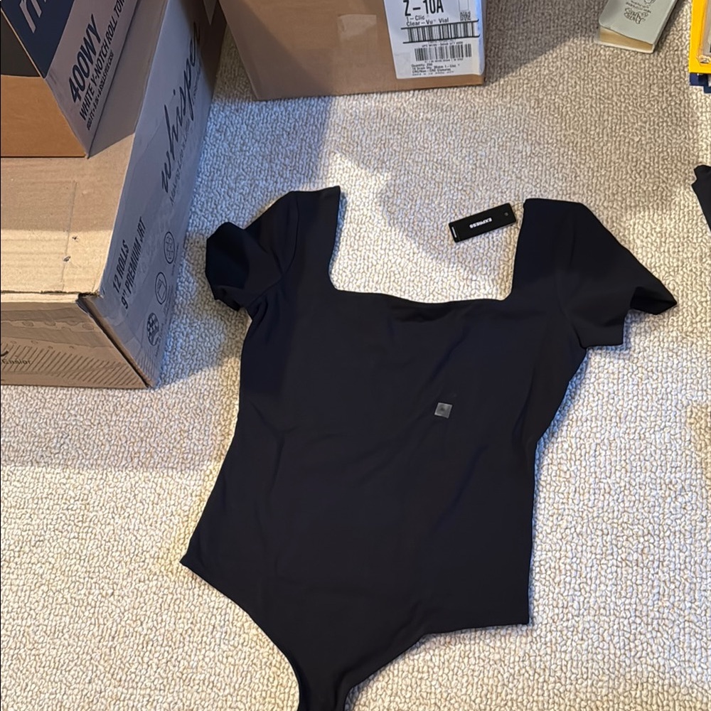 Zara Black Square Neck Bodysuit